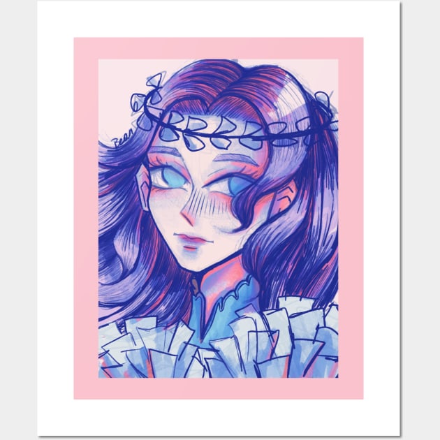 Pastel colors anime girl with flower crown Wall Art by CheriBeanArt